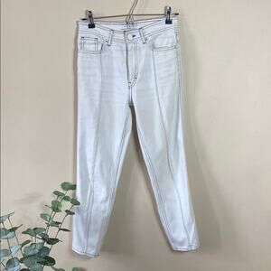 Sandro Paris White denim Slim White Jeans Black Stitching US 2  Ankle Straight